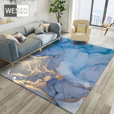 Abstract Painting Blue Rug for Bedroom and Living Room