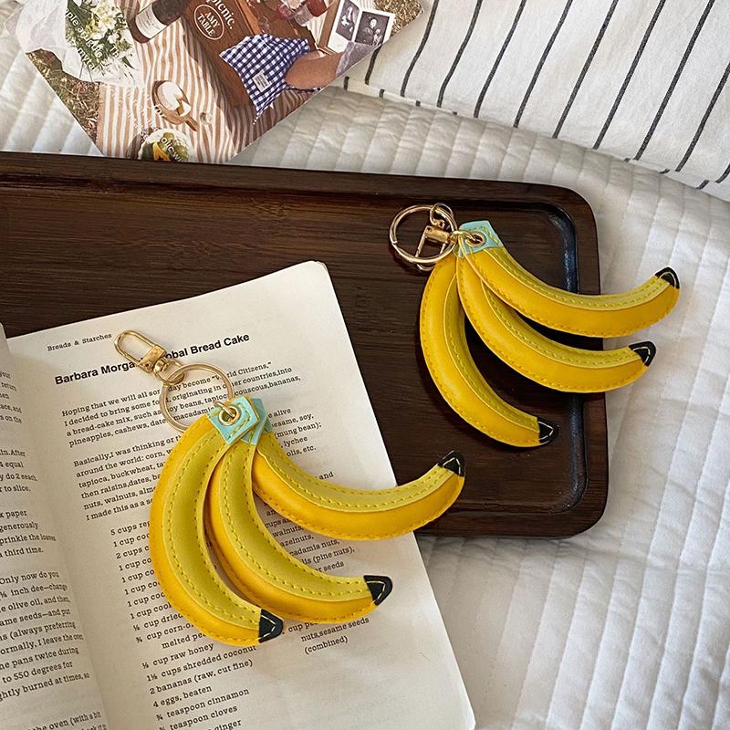 

Cute Banana Pendants Keychain For Women S Handbags Pu Leather Ornaments Accessories Gift