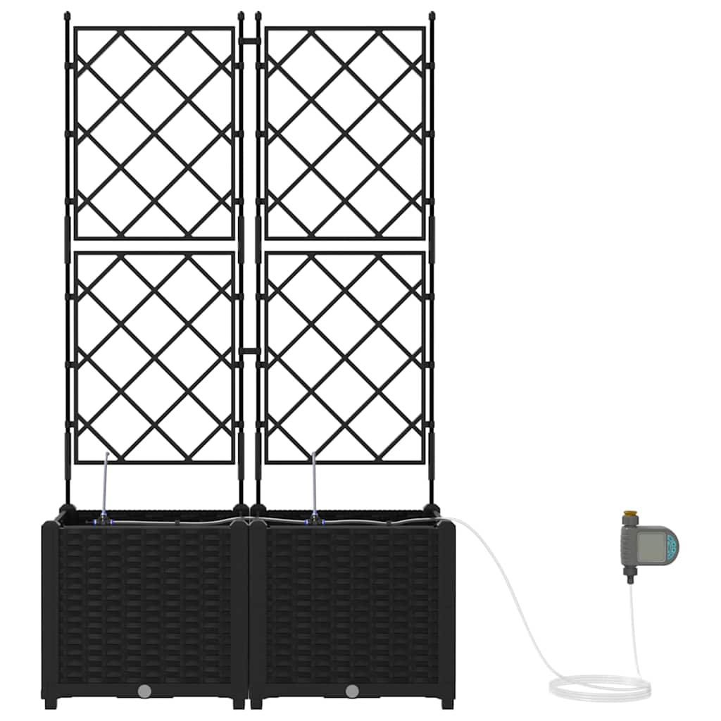 Garden Planter Set 2 Pcs Black 80 X 40 X 142 Cm Plastic