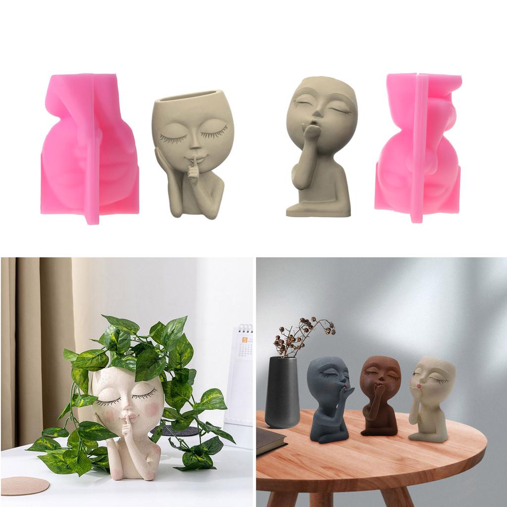 Flower Pot Silicone Mold Concrete Succulent Planter Mould DIY Candle Holder Mold Girl Concrete Cement Mold Home Decors