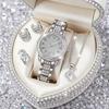 5Pcs Ladies Watch Set, Stylish Casual Ladies Quartz Watch And Necklace Ring Earrings Jewelry Set