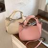 Korean Women's Bucket Bag Solid Color Vegetable Basket Shopping Handbags Simple Commuting Storage PU Crossbody Bags
