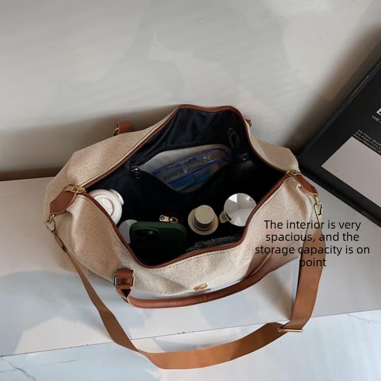 Canvas leather large capacity Boston bag women's travel bag