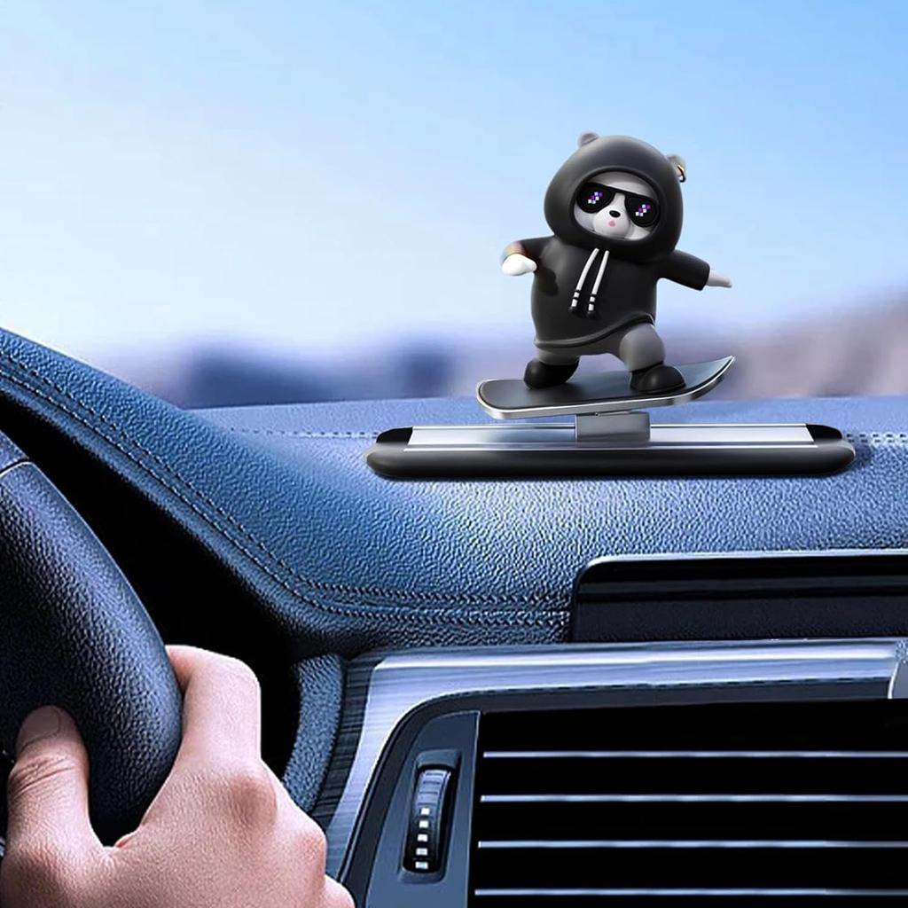 Roczential Ozdoba Deski Rozdzielczej Niedźwiedzia Skateboardowego, Ozdoba Samochodowa Niedźwiedzia Skateboardowego | Dekoracja Deski Rozdzielczej Samochodu |