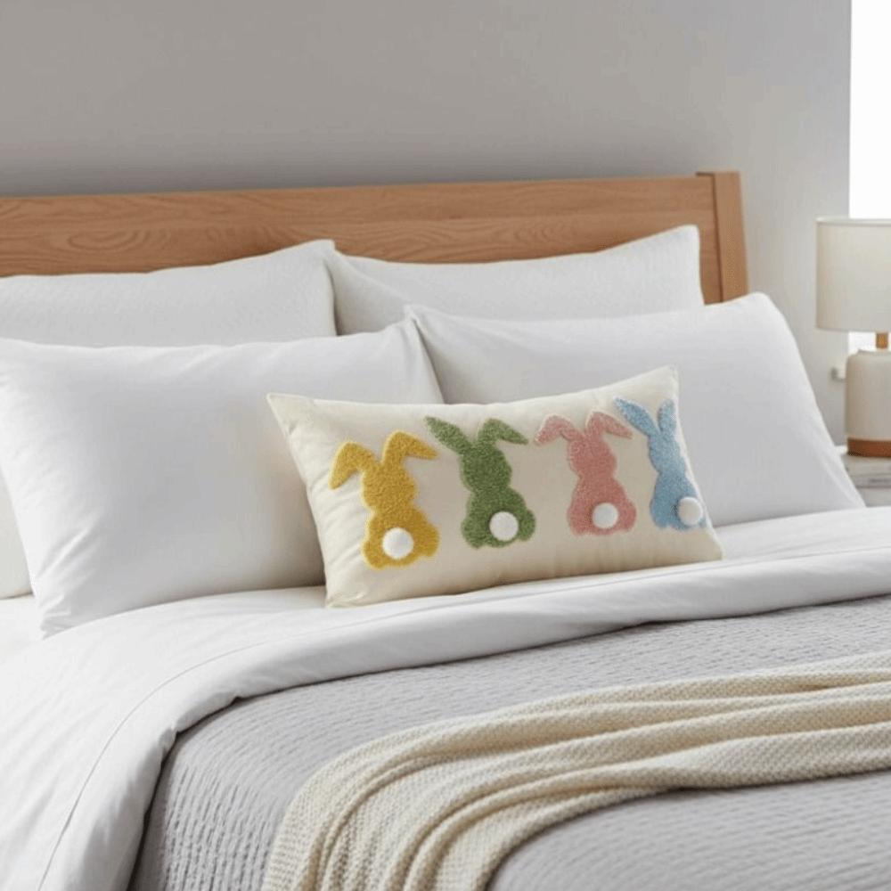 Embroidered Throw Pillow Cover Rectangular Waist Cushion Cover Easter Bunny Pillowcase  Sofa