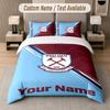 Custom Bedding Set West Ham United FC Pattern, Print Name Text 1 Duvet Cover plus 2 Pillowcases Home Textile