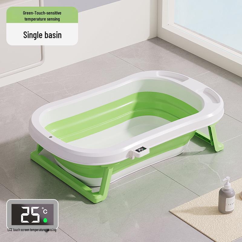 Foldable, Temperature-Sensing Baby and Toddler Bathtub for Sitting or Lying