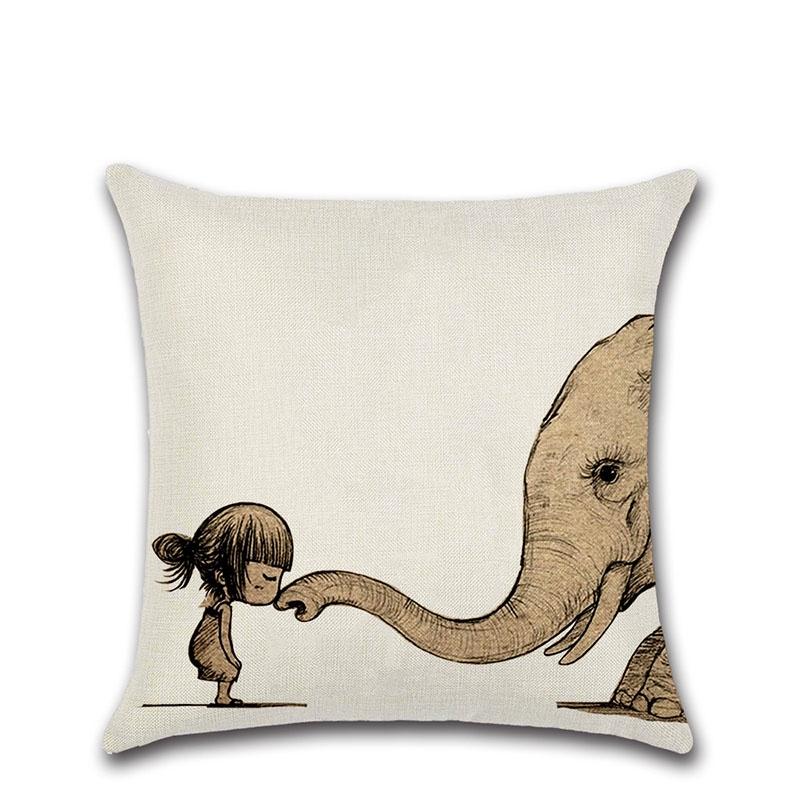 

Luxurious Cotton Linen Cushion Cover With Creative Animal Combination Design ElephantHead