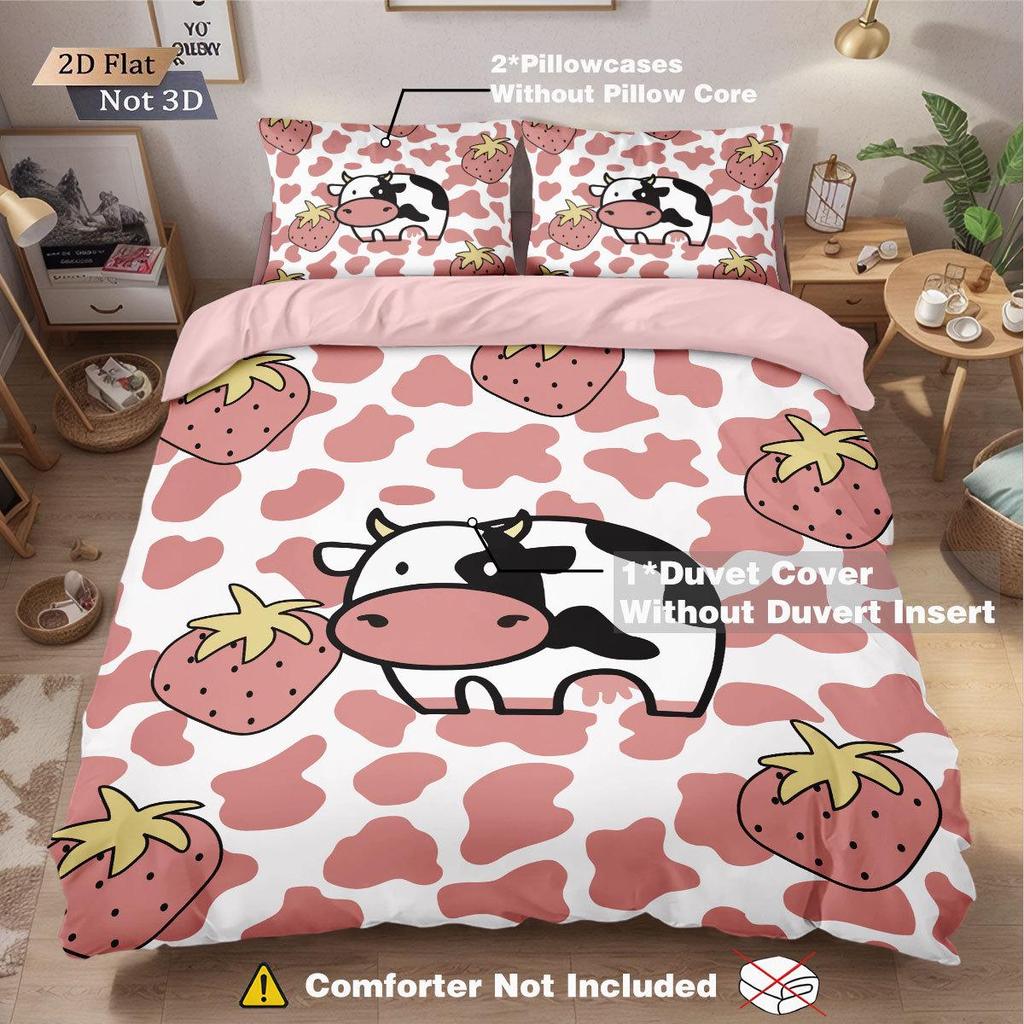 Meikeduo Pink Cartoon Cow Duvet Cover Set - 3-Piece Bedding for Bedroom/Guest Room
