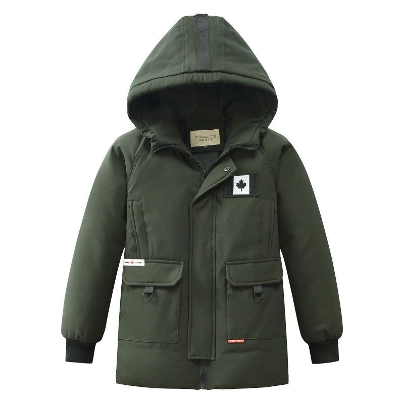 Children s Clothing Kids Boy s down Jacket Mid Length Long Length K-style Thickened Children Children s New New Arrival Dark green 120 Is Suitable for Height 110
