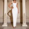 Elegant Beaded Square Neck Spaghetti Strap Bandage Evening Gown