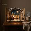Christmas Gift for Family Santa Claus Window Light, 3D Lighted Wall Decor, Warm LED Reindeer Snowy Decoration Village Scene, USB Powered Holiday