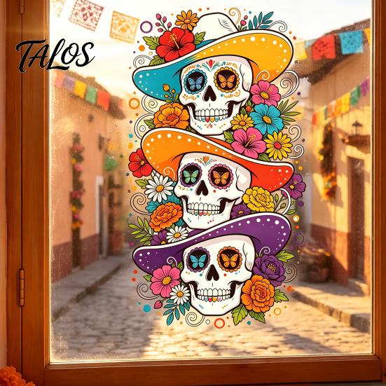 Seasonal Window Art for Parties Skeleton Undead Static Sticker, Waterproof PVC Decorative Decals, Durable Removable Autumn Scene Stickers Film Harvest