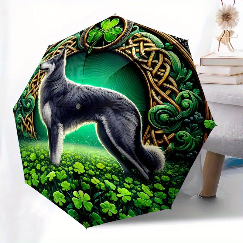 St. Patrick's Day Celtic Wolf Clover Wall Art PrintUmbrella, Portable 3-Fold Compact Umbrella for Men & Women Gift