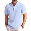 Men's Ribbed Mandarin Collar Polo Shirt Casual Short Sleeve Henley Top
