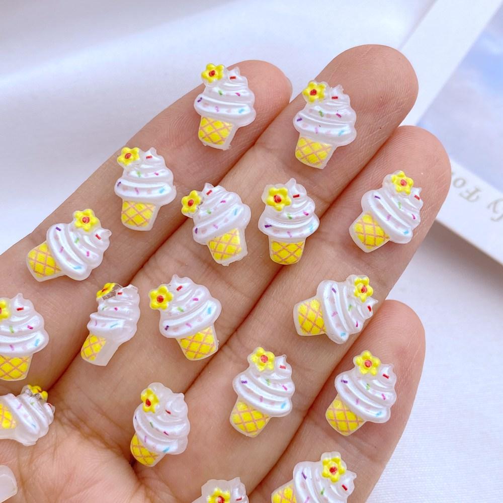 50 Peças Novas Fofas Resina Mini Sorvete, Série Bolo Parte Traseira Plana Manicure Enfeites Para Laços de Cabelo Acessórios