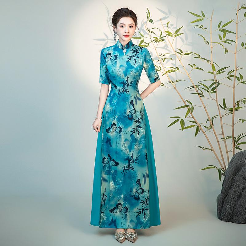 High-end catwalk costumes Chinese style autumn new daily improvement large size slim-fitting elegant dress women