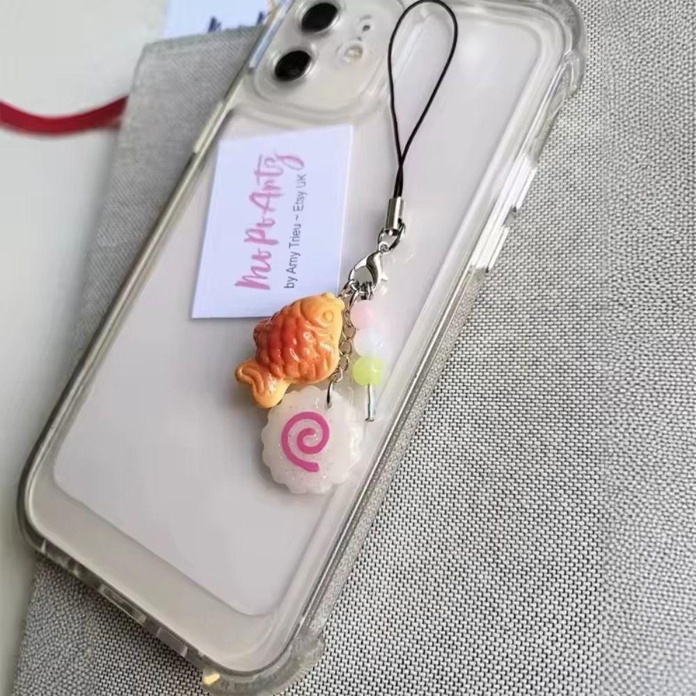 Japanese Fish Cake Keychain Pink Squid Roll Dango Phone Charm Food Taiyaki Pendant Friends Gift