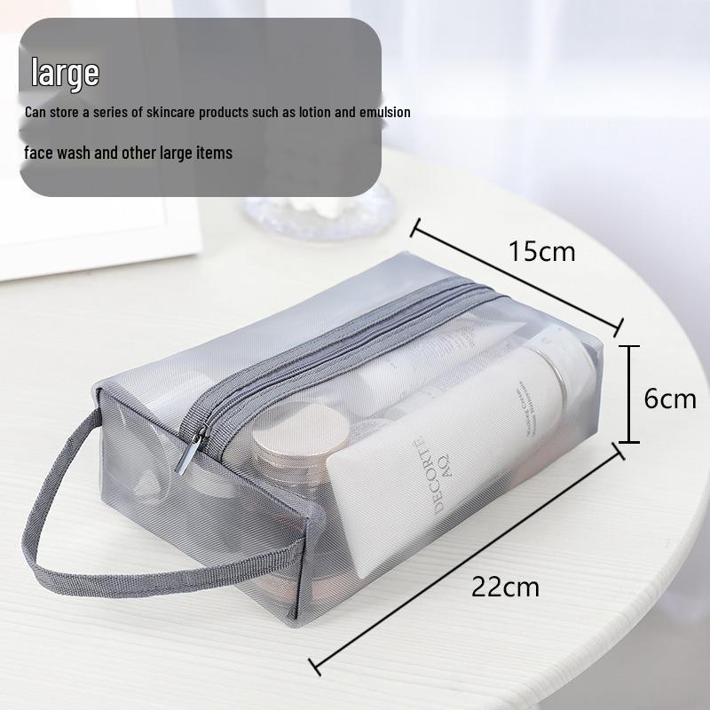 "Portable Black Nylon Mesh Makeup Bag for Travel: Lipstick & Cosmetic Storage"