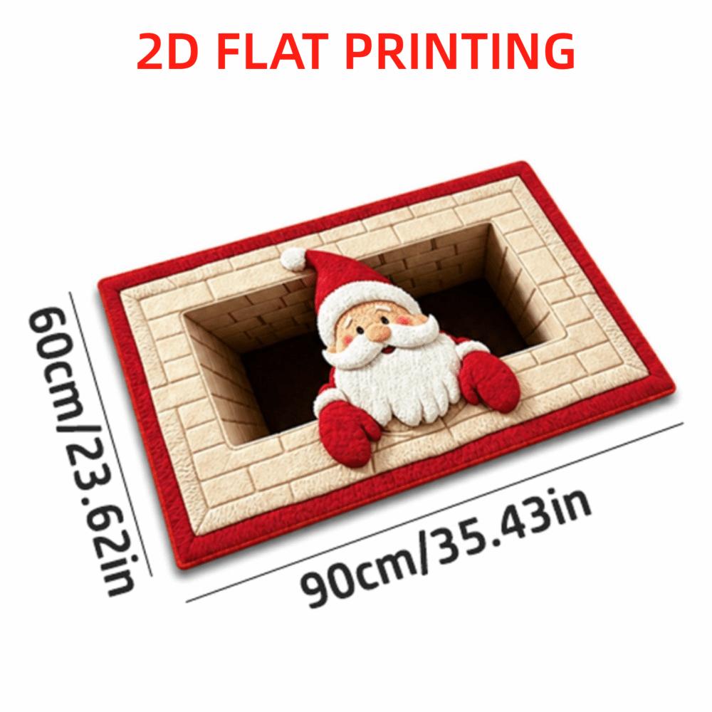 2D Flat Santa Door Mat Faux Cashmere Christmas Bath Mat Decorative Floor Rug  Christmas Home Decor