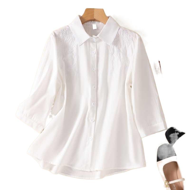 Dámská košile s dlouhým rukávem volného střihu, ležérní, bavlněná a lněná, s výšivkou na klopě, top, kardigan