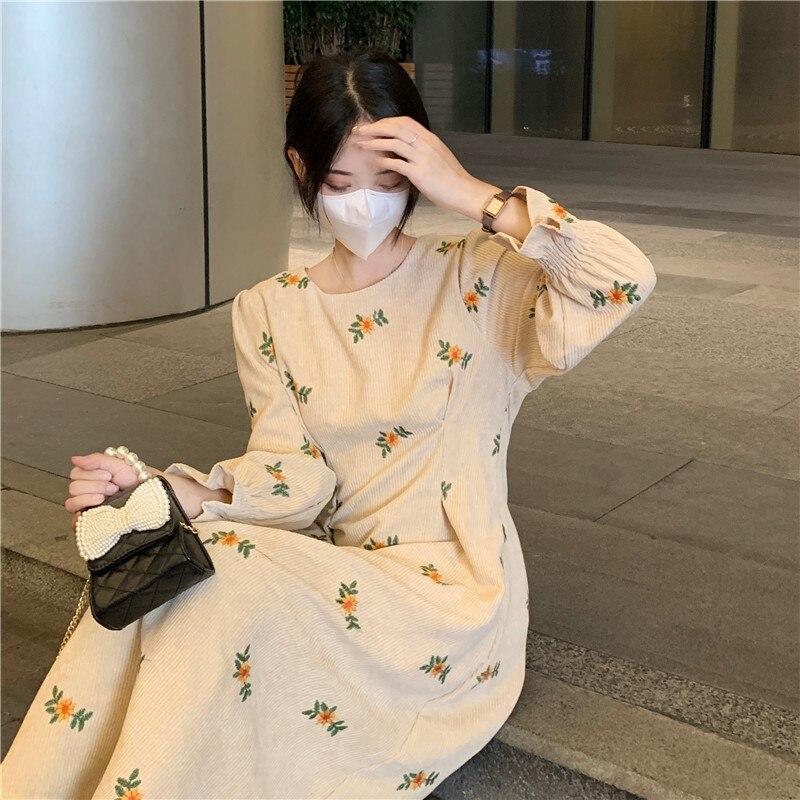 Spring O Neck Floral A-Line Dress 2022 Vestidos Elegantes Para Mujer Robe  Femme Korean Loose Long Sleeve Dress Women comprar a buen precio — entrega  gratuita, reseñas reales con fotos — Joom