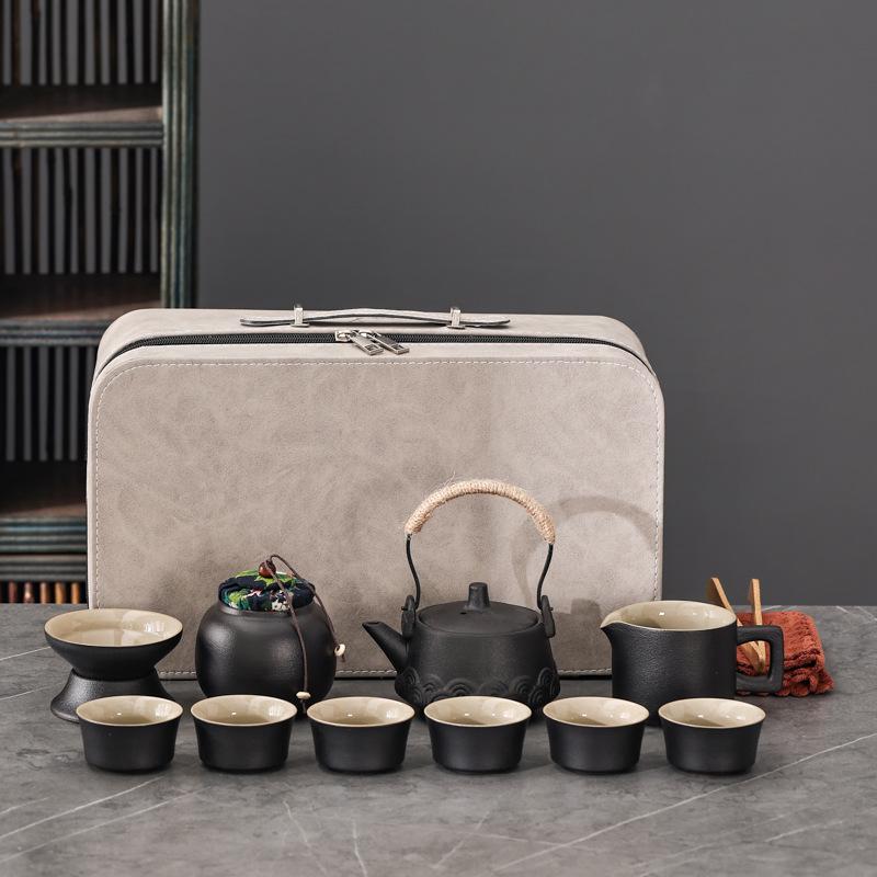 

Портативный японский чайный набор для кунг-фу с боковой ручкой, с чайником, подносом и сумкой для хранения - Идеально подходит для дома или использования на открытом воздухе