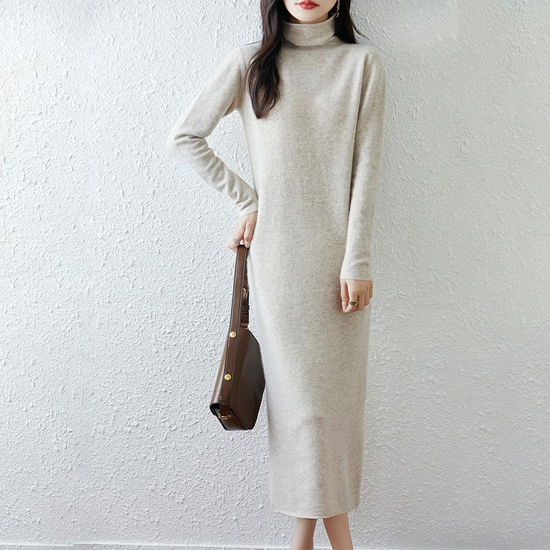 Women Sweater Dress 100% Wool TIDENOVEL Turtleneck Knit Long Pullover Winter Jumpers Wool Long Dress Female