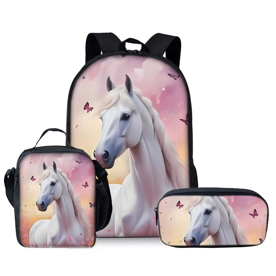 Trendy Popular Novelty Unicorn 3D Print 3pcs/Set Student School Bags Laptop Daypack Backpack Crossbody Lunch Bag Pencil Case