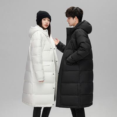 Nouveaux doudounes pour couples pour hommes et femmes en hiver couleur unie peuvent s'ouvrir deux fois, long au-dessus du genou épaissi veste à capuche pour hommes