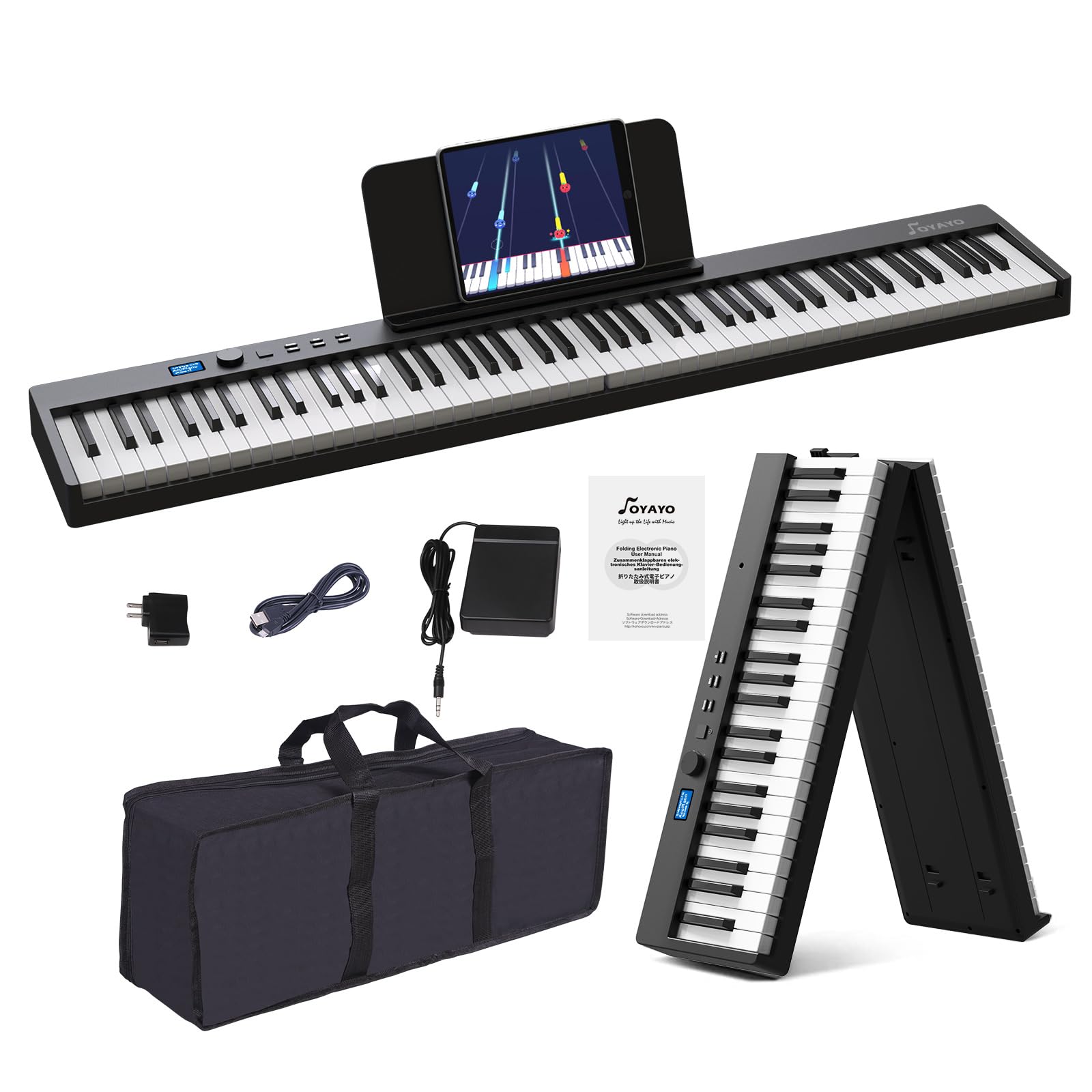 

OYAYO FP88C Folding Digital MIDI and Bluetooth 128 Compact and Lightweight for Includes Dedicated and Japanese Instruction Manual 88-Key Piano, чёрный