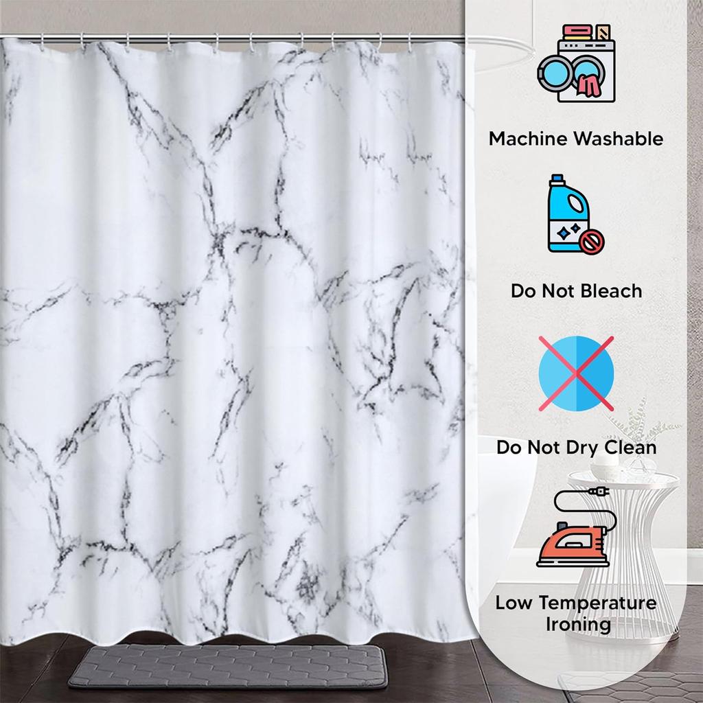Marble Print Polyester Shower Curtain With Metal Grommets Waterproof Bathroom Decor Window Curtain