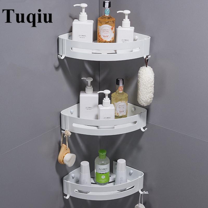 Tuqiu Bathroom Corner Shelf Wall Mounted White Aluminum Bathroom Shower Shelf Bath Shampoo Holder Basket Holder Corner Shelf