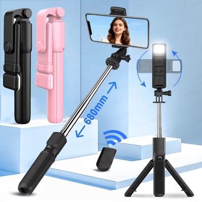 Wireless Selfie Stick Foldable Tripod Stand With Bluetooth Remote Extendable Tripod With LED Light For Cell Phone Live Streaming 7