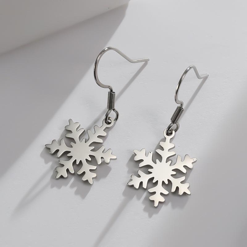 2025 Winter Stainless Steel Snowflake Pendant Earrings - Women s Versatile Cutout Design стальной