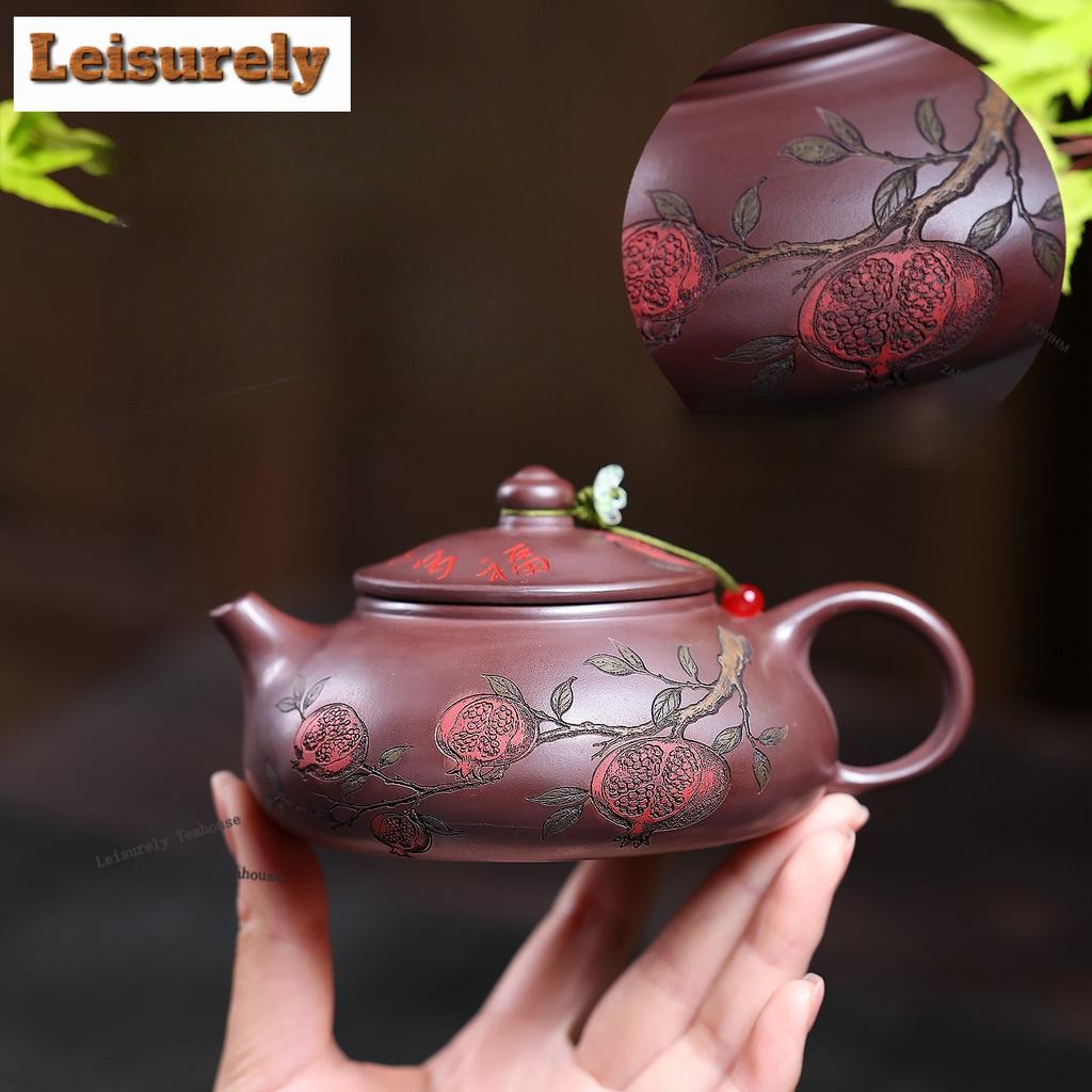 161ml Boutique Yixing Purple Clay Teapots Handmade Pomegranate Pot Raw Ore Dragon Blood Sand Mud Kettle Zisha Tea Set Collection