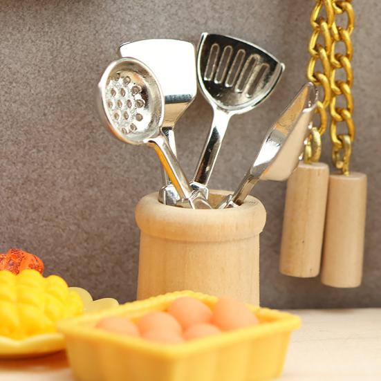 Mini Cooking Spatula Set 0.05 Scale Miniature Frying Spatula with Storage Holder