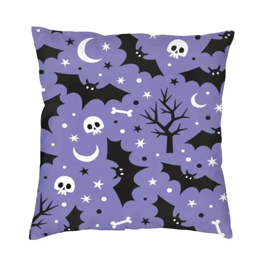 Pastel Goth Pink Black Bats Nordic Throw Pillow Cover Home Decorative Halloween Witch Chair Cushion 45x45cm Pillowcases