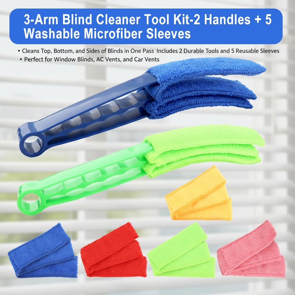 2PCS Blind Cleaner Brushs with 5 Reusable Microfiber Sleeves Brush, Window Blind Duster Tool Blind Cleaner Tool for Window, Car Air Condition, Fans,