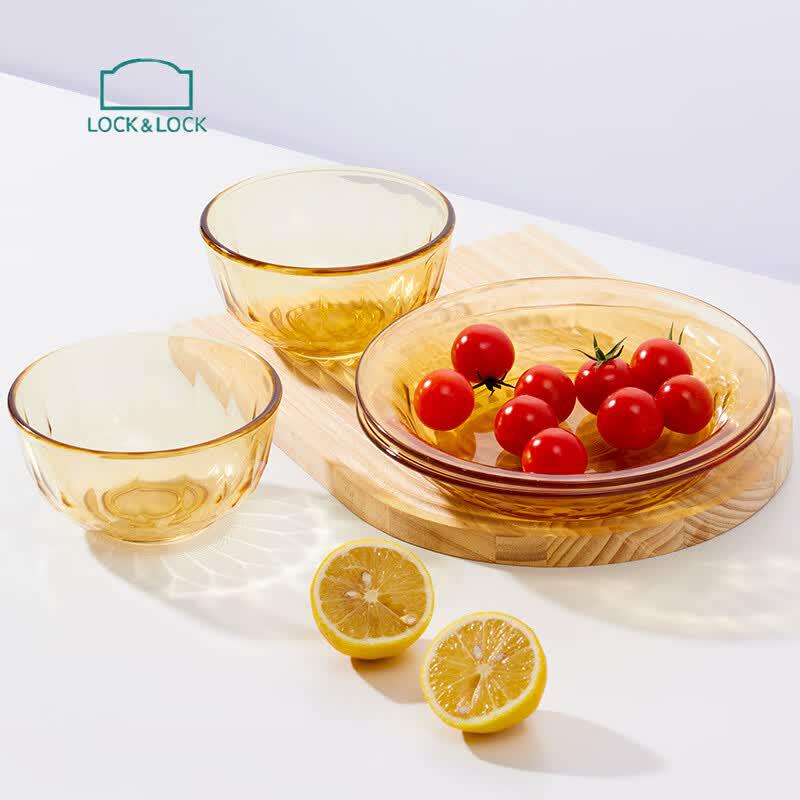 LOCK&LOCK Crystal Amber High Borosilicate Glass 4-Piece Dinnerware Set