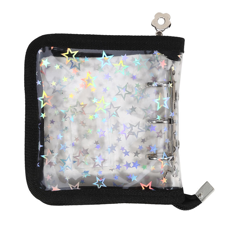 Mini PVC 3-Ring Binder Laser Star Design Zipper Closure Transparent Album For Photo Card Storage Memory Keeping Collecting Exquisite Fast Delivery