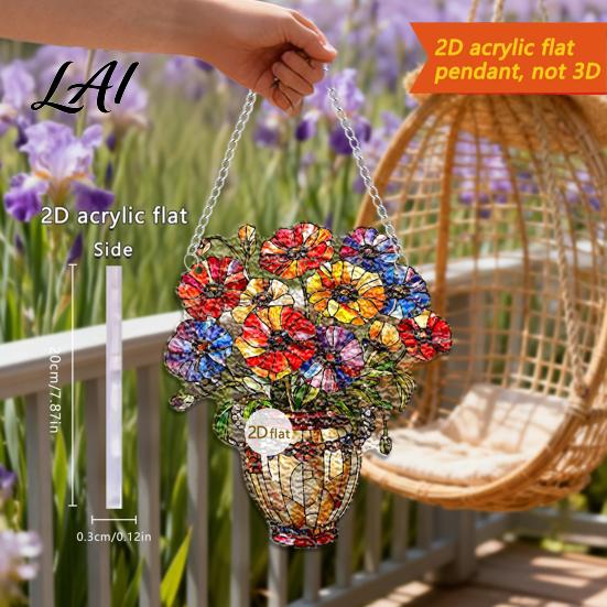 Transparent Acrylic Window Art Moon-Shaped Wreath Hanging Ornament Butterfly Angel Floral Stained Glass Style Mosaic Daily Home Furnishings