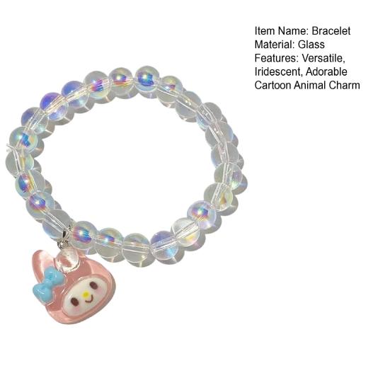 Iridescent Beaded Bracelet Clear Faux Crystal Bracelet Cute Cartoon Animal Charm Bracelet Gift for Girls Best