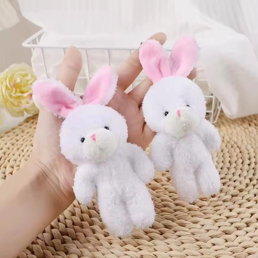 10Pcs Stuffed White Rabbit Plush Keychain Keyring Easter Party Bunny Plush Dolls  Girl