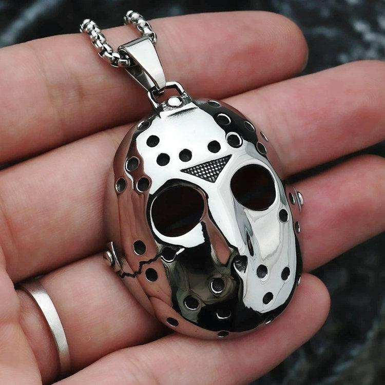 

Stainless Steel Cool Mens Movie Jason Mask Pendant Necklace For Men Chain