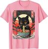 Black Cat Eating Ramen Japanese Style Graphic Tee Men Casual Short Sleeve T-Shirt