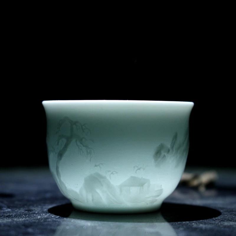 Exquisite Handmade Shadow Celadon Glaze Porcelain Teacup (Master's Cup) - 60 ml Named Cup with Crackled Glaze Kung Fu Tea Set