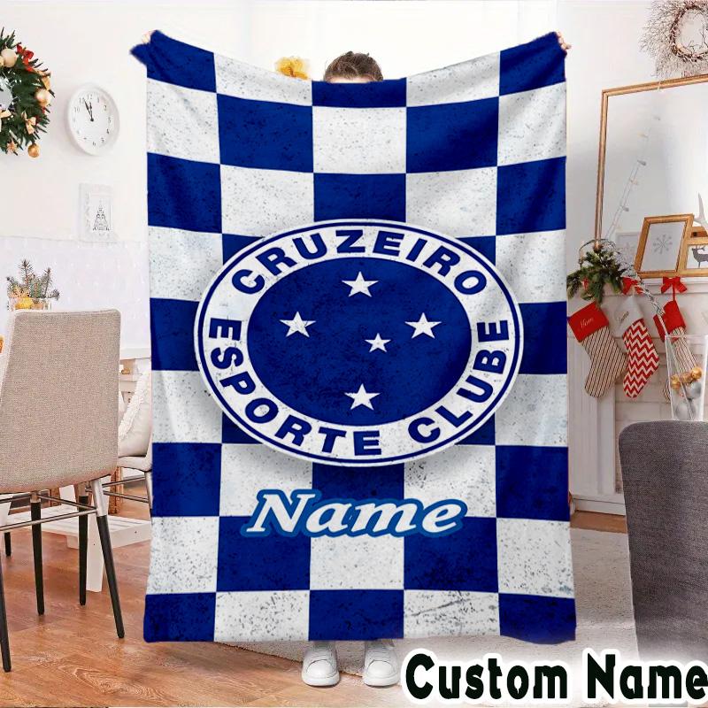 Custom Name Cruzeiro FC Crest Throws Blanket Flannel Blankets for Couch Bed Gifts for Men Women Picnic blanket Christmas fan gifts