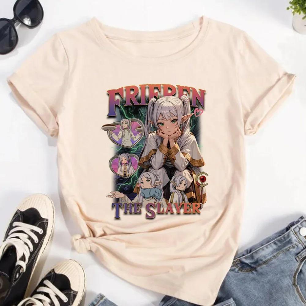 Sousou no Frieren  Frieren The Slayer  Vintage Bootleg Anime T-Shirt, Unisex Elf Mage Character Collage Streetwear Tee, 100% Cotton Casual Retro Top 4XL