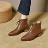 Pointed Short Boots Women's 2025 French Ruffle Edge Mid-heel Leather Boots Thin Women's Cotton Boots Fashion Boots Ankle Boots Large Size Women's Sho
